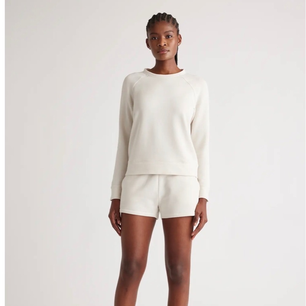 Quince SuperSoft Fleece Crew Sweatshirt Off-White Modal Raglan Pullover L NEW